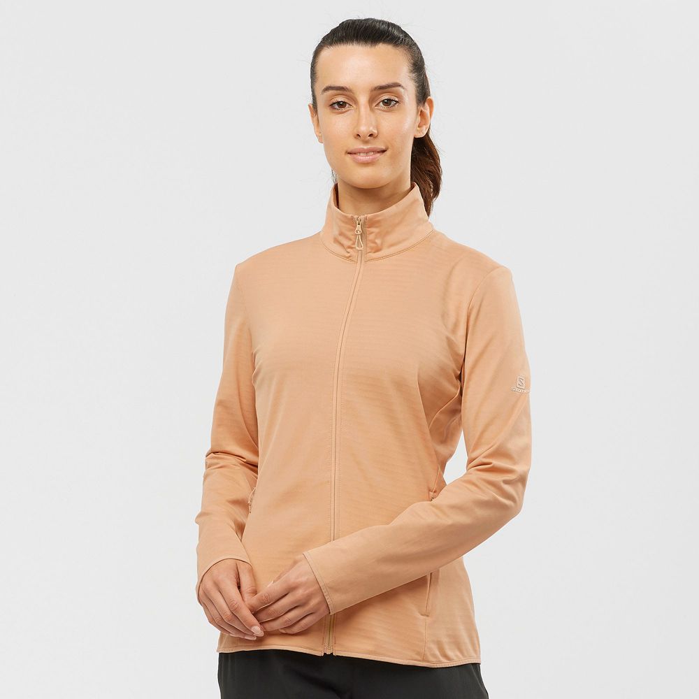 Salomon ESSENTIAL LIGHTWARM - Womens Full Zip Midlayer Jacket - Beige - NZ (31479-KPCO)